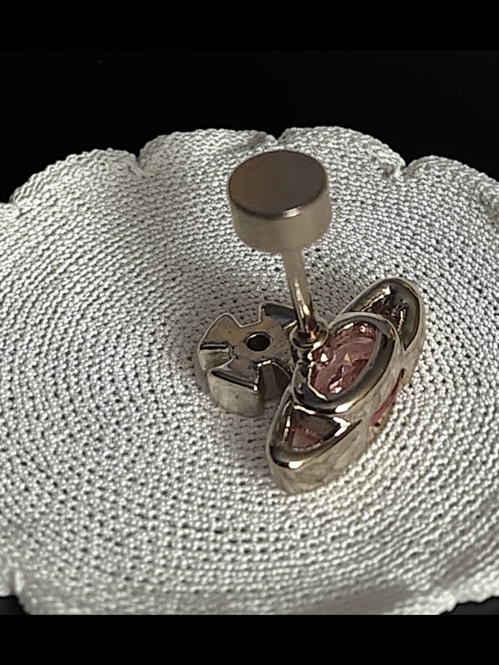 Single Vivienne Westwood Silver Orb Screwback Earrings with Pink Crystal - Picture 3 of 5
